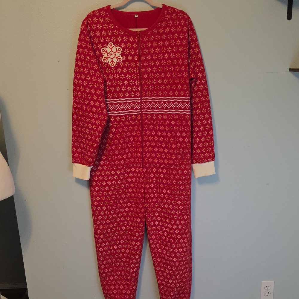 Women's Red Snowflake Pajama Onesie